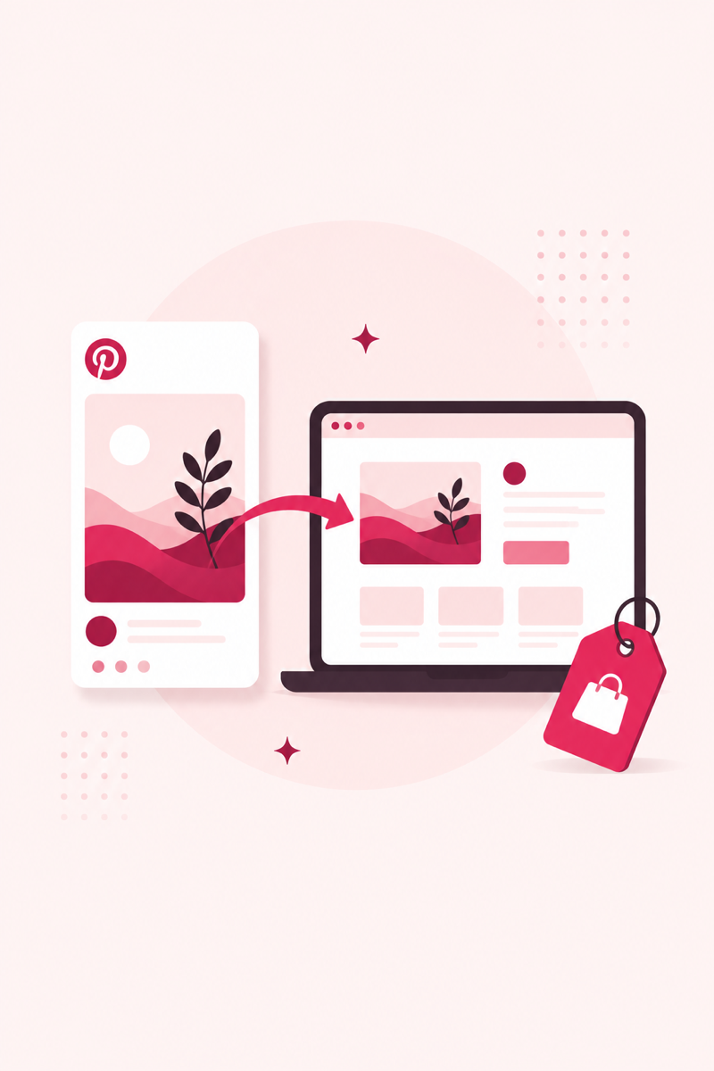 Illustration of a Pinterest pin driving traffic to a website and shop